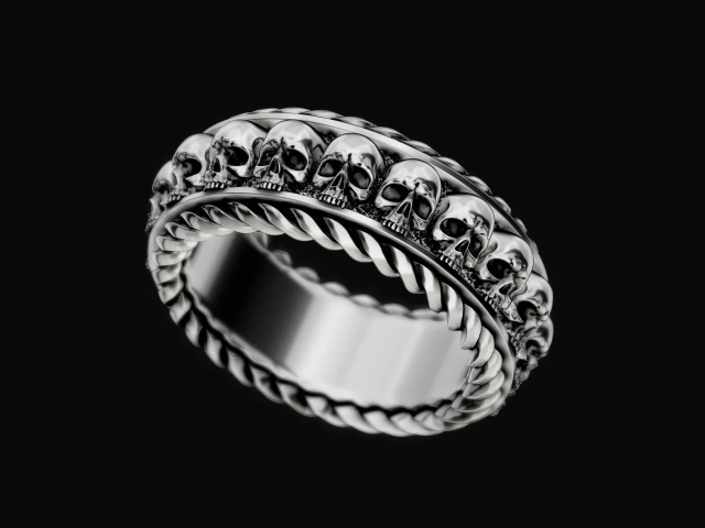 Thick ring with skulls 3D Print Model .c4d .max .obj .3ds .fbx .stl .blend 