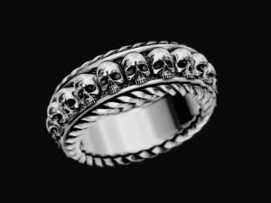 Thick ring with skulls 3D Print Model