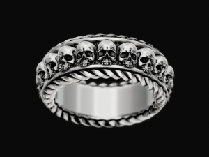 Thick ring with skulls 3D Print Model