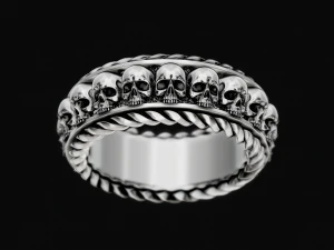 Thick ring with skulls 3D Print Model