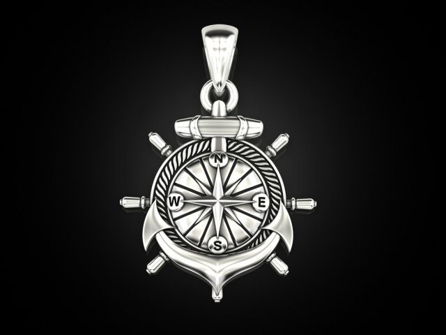 Anchor rudder and compass pendant Model Cetak 3D .c4d .max .obj .3ds .fbx .stl .blend 