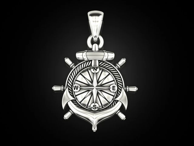 Anchor rudder and compass pendant 3D Print Model .c4d .max .obj .3ds .fbx .stl .blend 