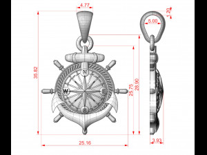 Anchor rudder and compass pendant Model Cetak 3D
