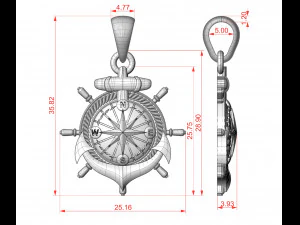 Anchor rudder and compass pendant 3D Print Model
