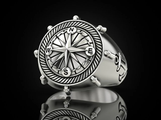 Anchor rudder and compass Ring 3D Print Model .c4d .max .obj .3ds .fbx .stl .blend 