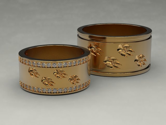 Wedding rings Wolf tracks Modèles 3D en vedette .c4d .max .obj .3ds .fbx .stl .blend 