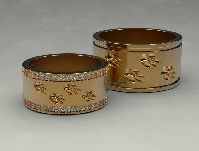 Wedding rings Wolf tracks 3D Print Model .c4d .max .obj .3ds .fbx .stl .blend