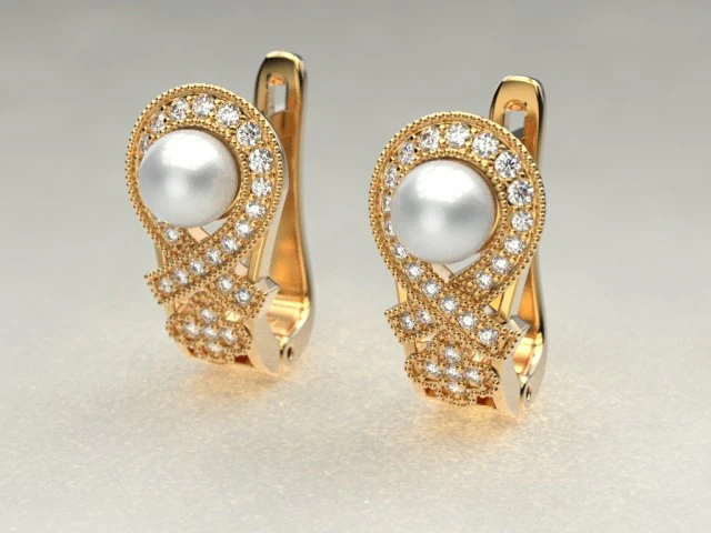 Beautiful pearl earrings 3D Print Model .c4d .max .obj .3ds .fbx .stl .blend