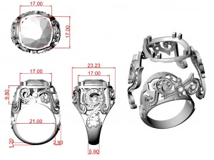 Ring with big gem 3D Print Model