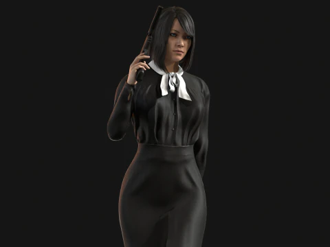 Asian Office girl 3D Model