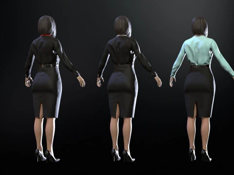 Asian Office girl 3D Model