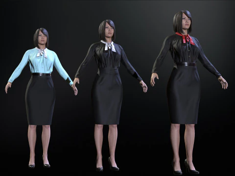 Asian Office girl 3D Model