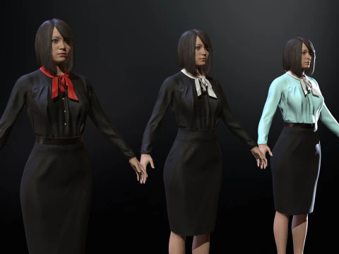 Asian Office girl 3D Model