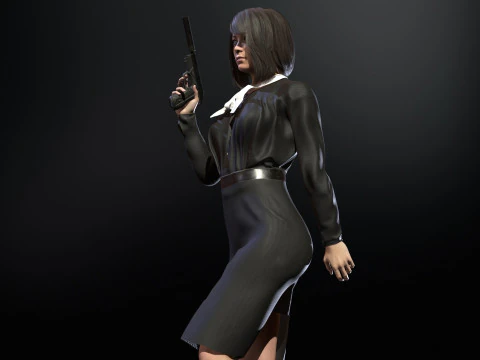 Asian Office girl 3D Model