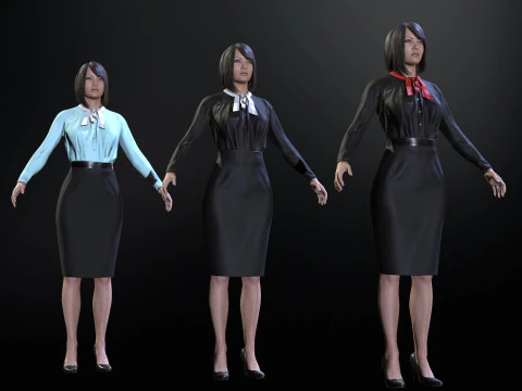 Asian Office girl 3D Model