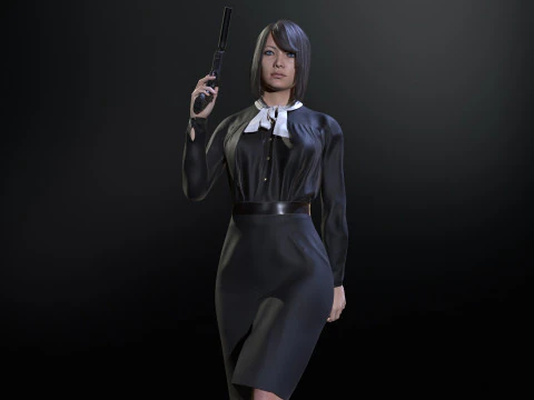 Asian Office girl 3D Model