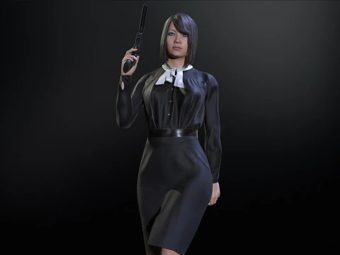 Asian Office girl 3D Model