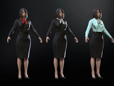 Asian Office girl 3D Model