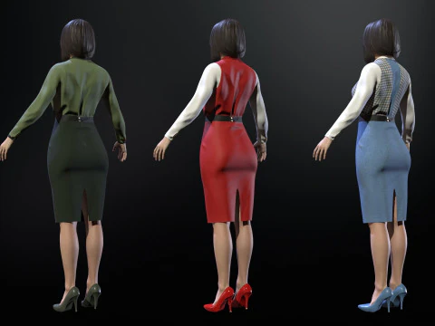 Asian Office girl 3D Model