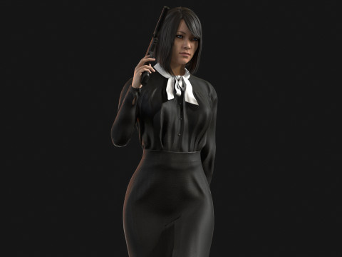 Asian Office girl 3D Модель