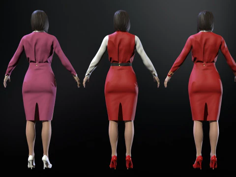 Asian Office girl 3D Model