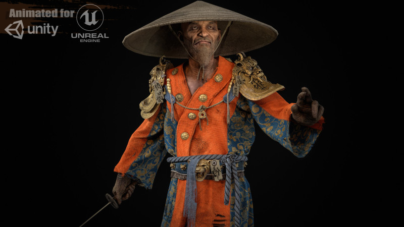 Старий самурай 3D Модель .c4d .max .obj .3ds .fbx .stl .blend 