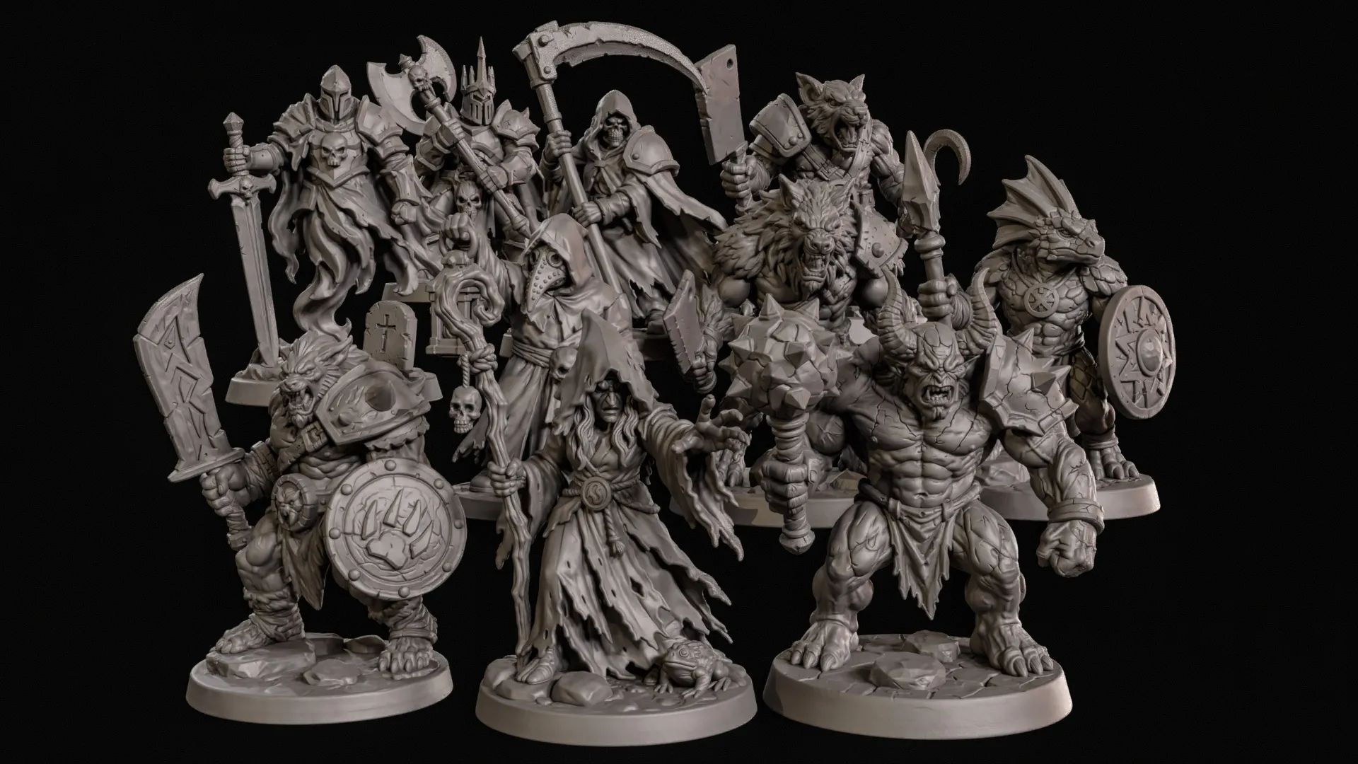 Dark Fantasy Miniatures Pack1 3D Print Ready 3D Print Model .c4d .max .obj .3ds .fbx .stl .blend