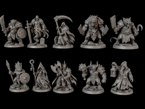 Dark Fantasy Miniatures Pack1 3D Print Ready 3D Print Model