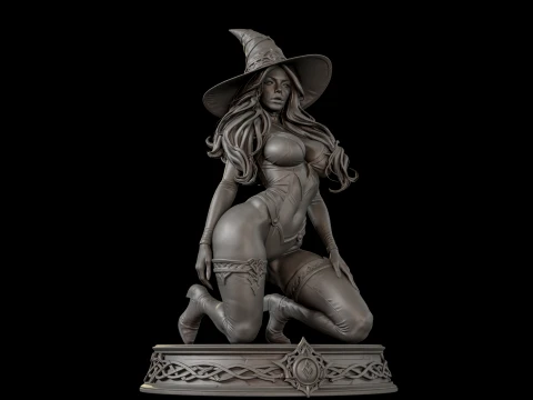 Fantasy Witch on Pedestal 3D Print Ready Figurine 3D Print Model