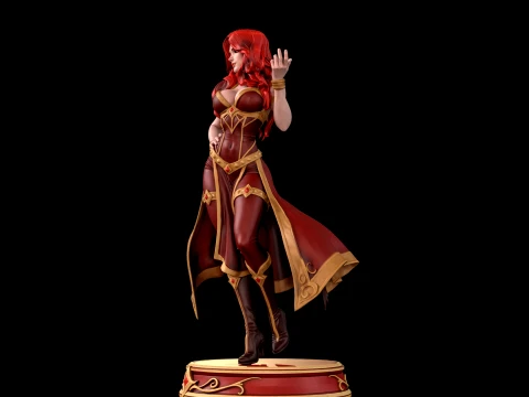 Estatueta de bruxa vermelha em pedestal pronta para impress&atilde;o 3D Modelo de Impressão 3D