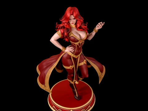 Estatueta de bruxa vermelha em pedestal pronta para impress&atilde;o 3D Modelo de Impressão 3D