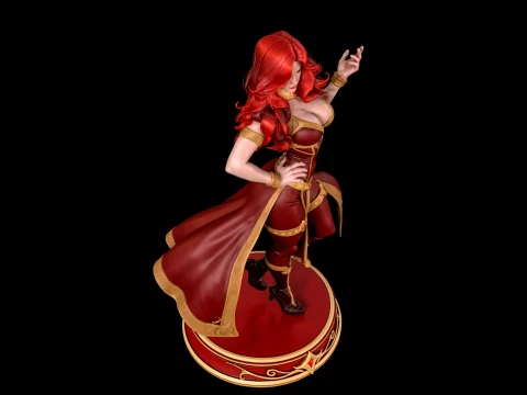 Estatueta de bruxa vermelha em pedestal pronta para impress&atilde;o 3D Modelo de Impressão 3D