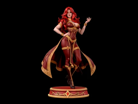 Estatueta de bruxa vermelha em pedestal pronta para impress&atilde;o 3D Modelo de Impressão 3D