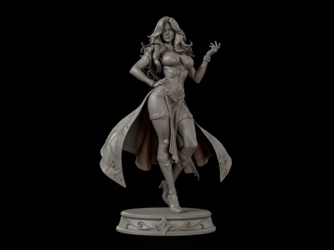 Estatueta de bruxa vermelha em pedestal pronta para impress&atilde;o 3D Modelo de Impressão 3D