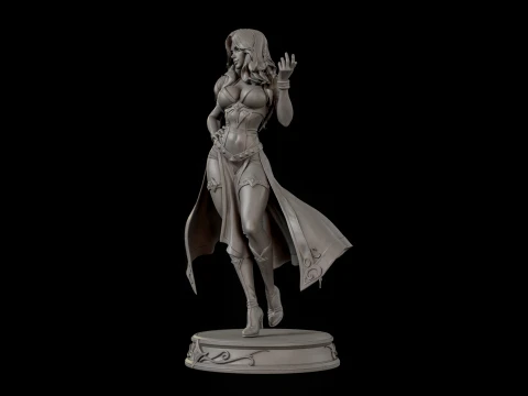 Estatueta de bruxa vermelha em pedestal pronta para impress&atilde;o 3D Modelo de Impressão 3D