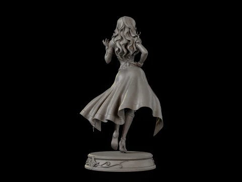 Estatueta de bruxa vermelha em pedestal pronta para impress&atilde;o 3D Modelo de Impressão 3D