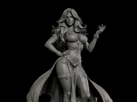Estatueta de bruxa vermelha em pedestal pronta para impress&atilde;o 3D Modelo de Impressão 3D