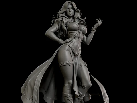 Estatueta de bruxa vermelha em pedestal pronta para impress&atilde;o 3D Modelo de Impressão 3D