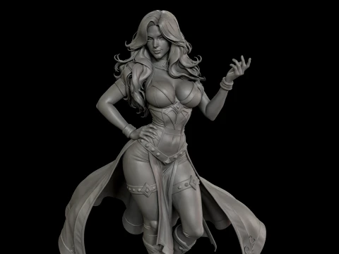 Estatueta de bruxa vermelha em pedestal pronta para impress&atilde;o 3D Modelo de Impressão 3D