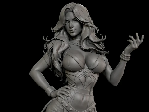Estatueta de bruxa vermelha em pedestal pronta para impress&atilde;o 3D Modelo de Impressão 3D
