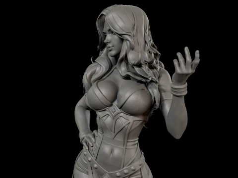 Estatueta de bruxa vermelha em pedestal pronta para impress&atilde;o 3D Modelo de Impressão 3D
