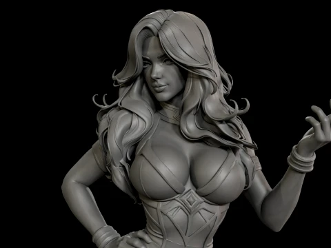 Estatueta de bruxa vermelha em pedestal pronta para impress&atilde;o 3D Modelo de Impressão 3D