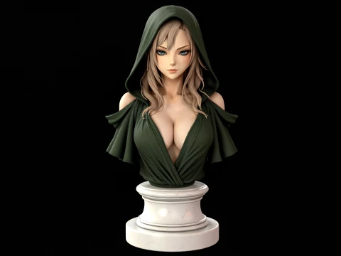 Hooded Fantasy Woman Bust 3D Print Ready 3D Print Model