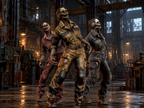 Zombie Worker Girl 3D Model