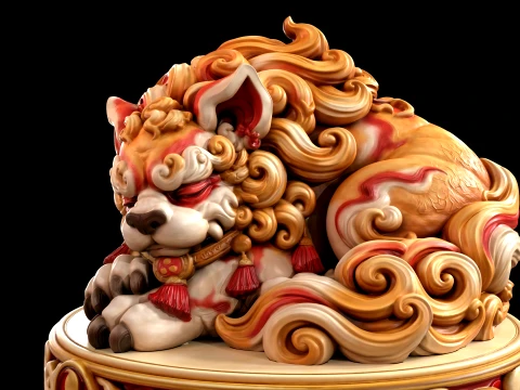 Sleeping Shisa Guardian Lion 3D Print Ready Figurine 3D Print Model