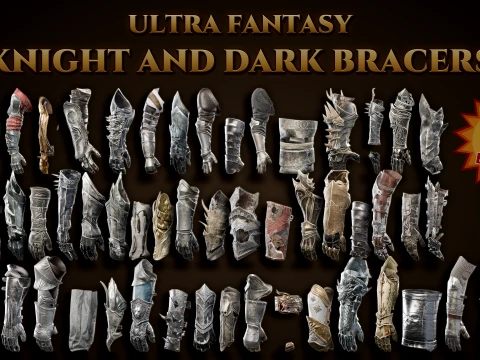 Fantasy Knight and Dark Bracers Pack 3D Model