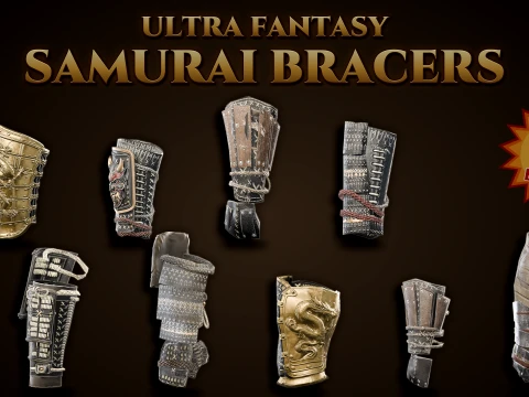 Fantasy Samurai Bracers Pack 3D Model
