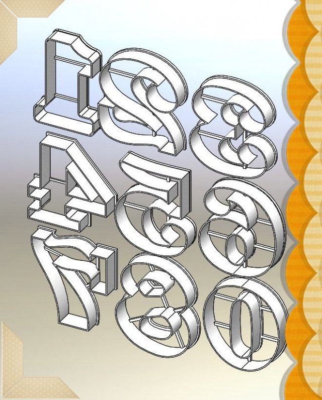 beautiful numbers 10 pc -70mm-cookie cutters Modelo de Impressão 3D .c4d .max .obj .3ds .fbx .stl .blend 