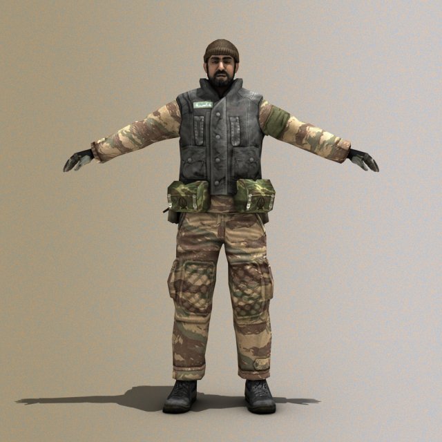 Middle Eastern Fighter or Arab Soldier 3Dモデル .c4d .max .obj .3ds .fbx .stl .blend 