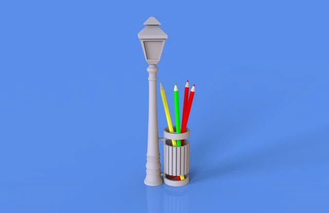 Street lamp and bin pencil pen holder 3D Print Model .c4d .max .obj .3ds .fbx .stl .blend
